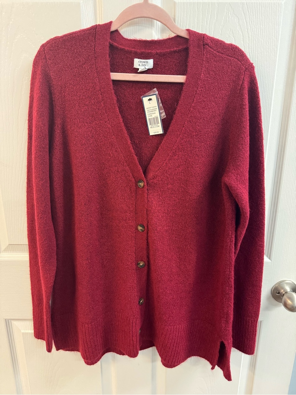 crown & ivy Burgundy V-Neck Button Cardigan